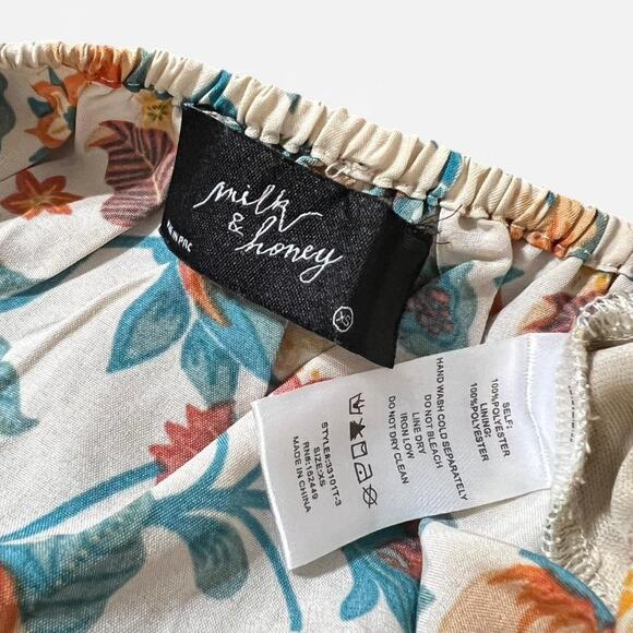 Milk & Honey Ivory, Teal & Orange Boho Floral On or Off the Shoulder Crop Top XS - Picture 6 of 6